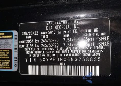 2022 Kia Telluride S z USA, uszkodzony, nr VIN 5XYP6DHC6NG258835